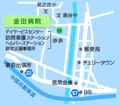 金田病院までの地図